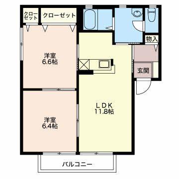 メゾン ハイネス(2LDK/2階)の間取り写真