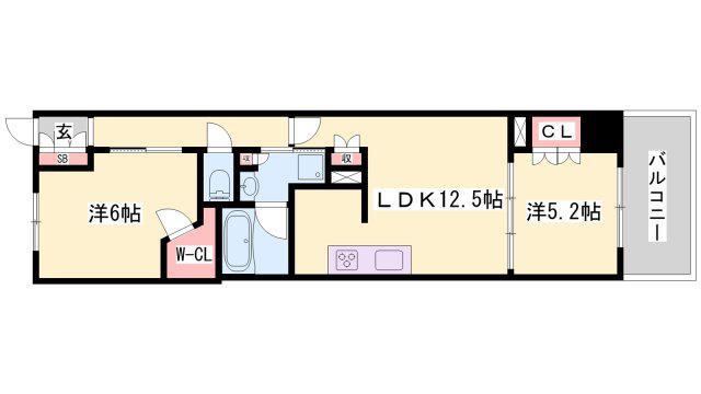 サンメゾン姫路古二階町(2LDK/13階)の間取り写真