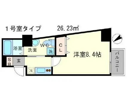メインステージ西天満TSスクエア(1K/9階)の間取り写真