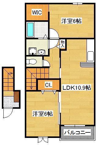 プロムナード上上津役B(2LDK/2階)の間取り写真