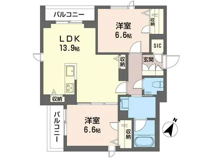 フルール アベニール(2LDK/2階)の間取り写真