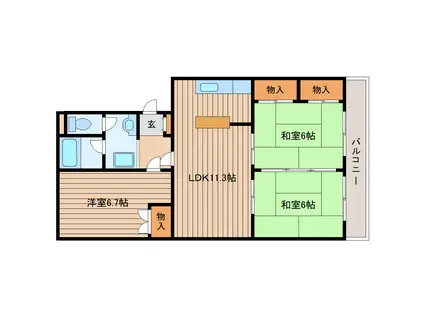 杜栄マンションN棟(3LDK/3階)の間取り写真