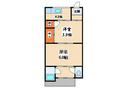 近鉄奈良線 枚岡駅 徒歩1分 2階建 築62年(2K/2階)の間取り写真