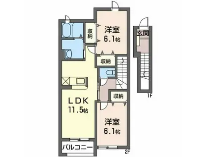 ミルト B(2LDK/2階)の間取り写真