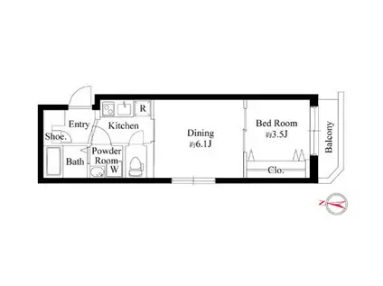 オークプレイス学芸大学(1DK/4階)の間取り写真
