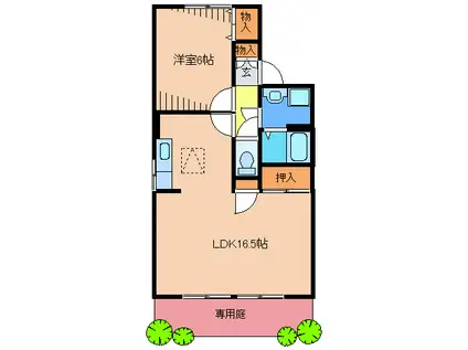 ボヌール新宮 A棟(1LDK/1階)の間取り写真