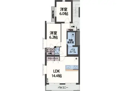 アンソレイエ祇園原(2LDK/2階)の間取り写真