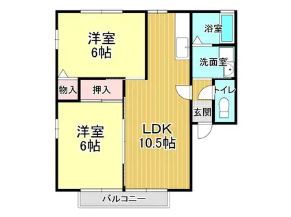 クレセントB(2LDK/1階)の間取り写真