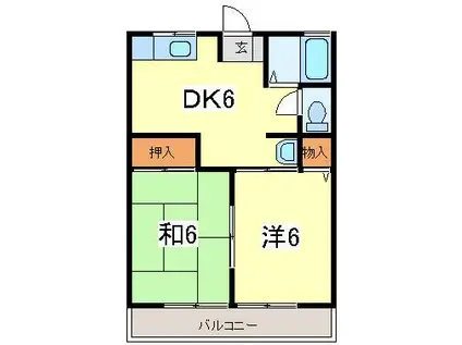 シティハイムカルテット(2DK/2階)の間取り写真