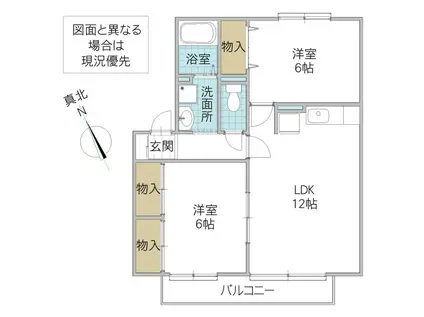 ハイカムール東台 C(2LDK/1階)の間取り写真