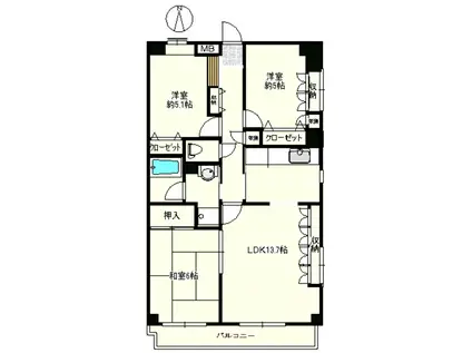 第六クリアーヴューヴィラ(3LDK/5階)の間取り写真