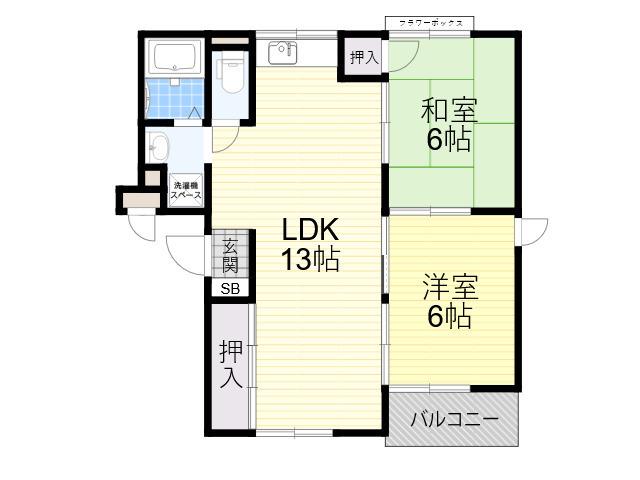 フラワーハイム鶴見(2LDK/1階)の間取り写真