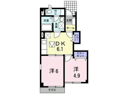 アウローラII(2DK/1階)の間取り写真