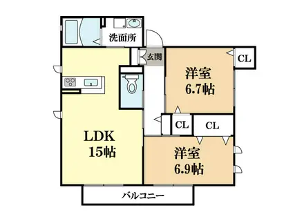 リオ ノルテ(2LDK/1階)の間取り写真