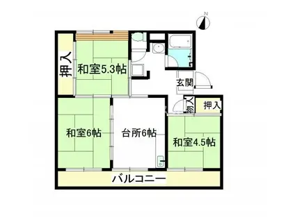 ラ・ビスタ太閤山303号棟(3DK/1階)の間取り写真