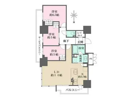 プレミストタワー靭本町(3LDK/10階)の間取り写真