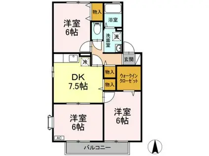 グランドスクエアB(3DK/2階)の間取り写真