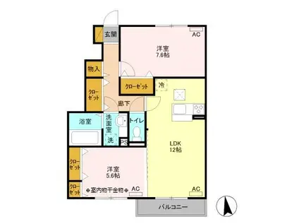 D-ROOMクロシェット メゾン II103(2LDK/1階)の間取り写真