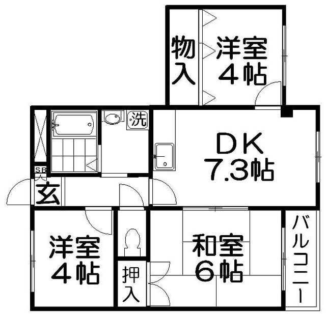 グリーンキャッスル稲田(3DK/3階)の間取り写真