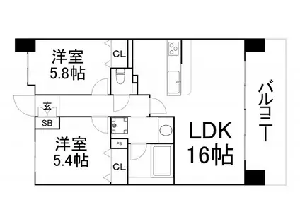 トレス・アコルデ(2LDK/11階)の間取り写真
