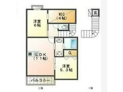 トラミッドヴィラ花田(2LDK/2階)の間取り写真