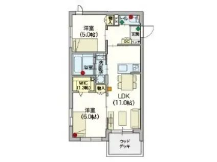 ラ・フェリーチェ(2LDK/1階)の間取り写真