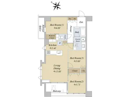 プラウド横浜岡野(3LDK/4階)の間取り写真