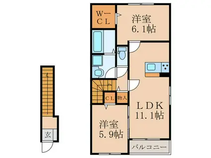 ヴァンベール(2LDK/2階)の間取り写真