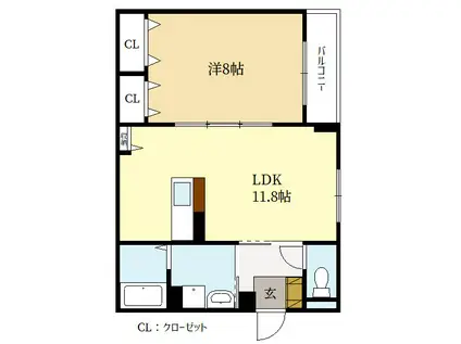 ハーベス アイ(1LDK/2階)の間取り写真