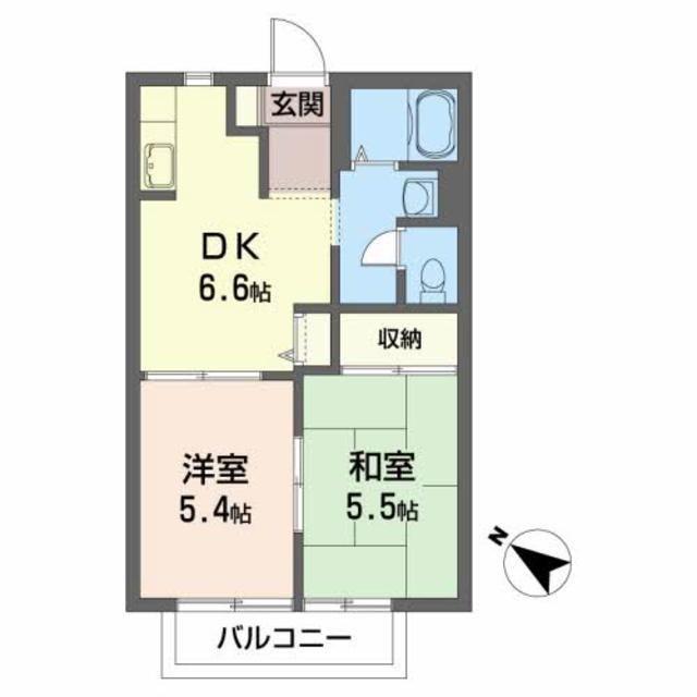 ベルハイム A(2DK/1階)の間取り写真