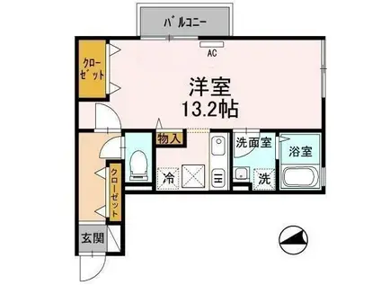 セジュールSFKA棟(ワンルーム/1階)の間取り写真