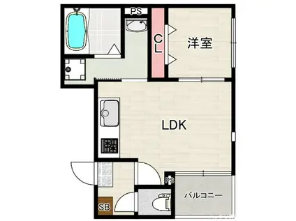 香住ヶ丘二丁目・唐原一丁目コーポ(1LDK/1階)の間取り写真