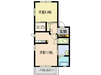 オータム・ガーデン(1LDK/2階)の間取り写真