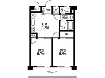 Tブランシェ(2DK/2階)の間取り写真