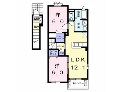 コンフォースI(2LDK/2階)の間取り写真