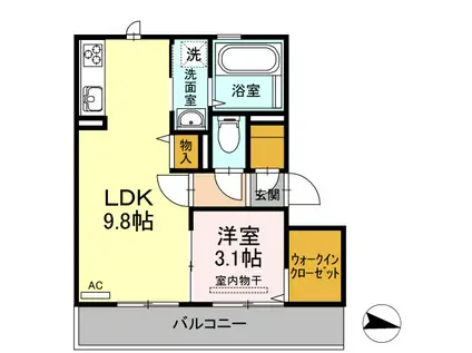 D・プレヴェイルII(1LDK/2階)の間取り写真