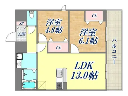 アンプルールフェール ボルドゥルー2(2LDK/2階)の間取り写真