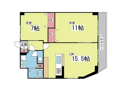 メゾン神和 C棟(2LDK/3階)の間取り写真