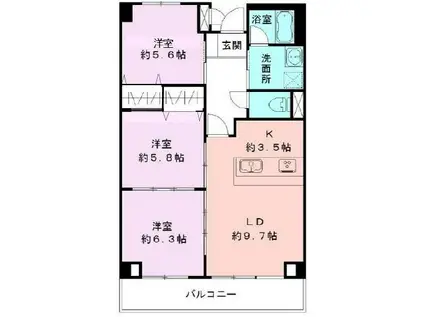 パークヒルズ女池上山(3LDK/2階)の間取り写真