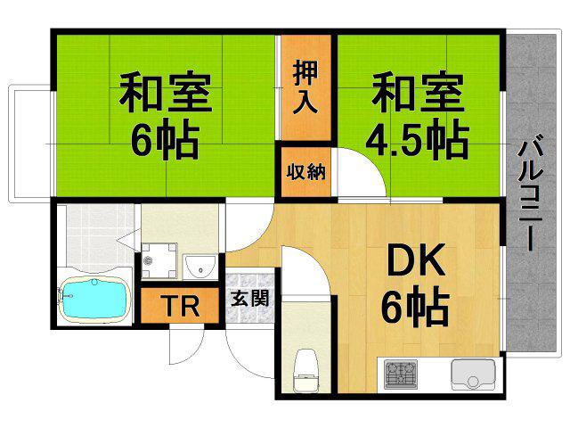 ハイツナガサワ A棟(2DK/2階)の間取り写真