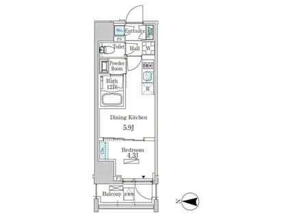 ザ・ライオンズフォーシア蒲田(1DK/15階)の間取り写真