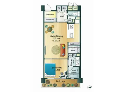 小田急コアロード六本木フロンテオダキュウコアロードロッポンギフロンテ(1LDK/2階)の間取り写真