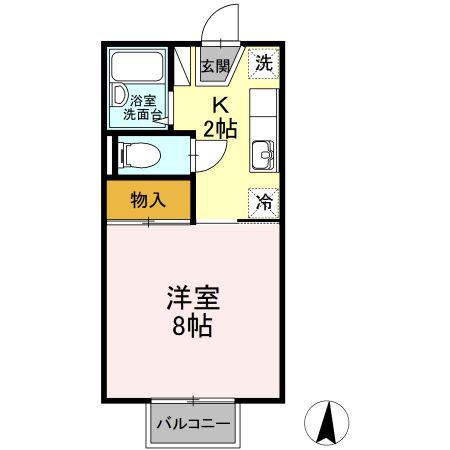 オリエントコート(1K/2階)の間取り写真