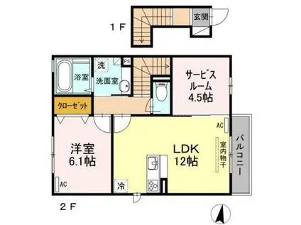 モリエールIII(1LDK/2階)の間取り写真