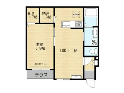 ルミエール北与野(1LDK/1階)の間取り写真