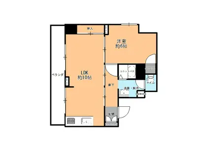 日の出ビル(1LDK/6階)の間取り写真