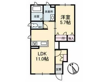 ポートタウン C棟(1LDK/1階)の間取り写真