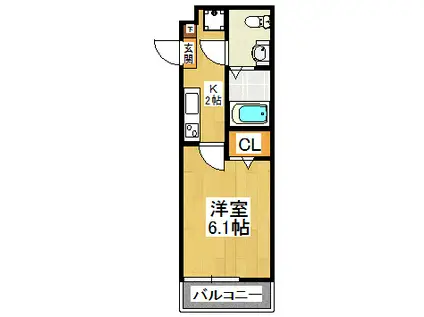 ベルメント船橋(1K/2階)の間取り写真