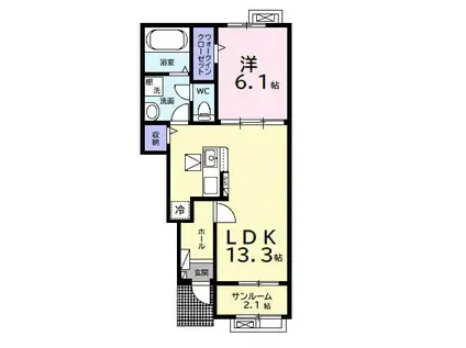 ウルルII(1LDK/1階)の間取り写真