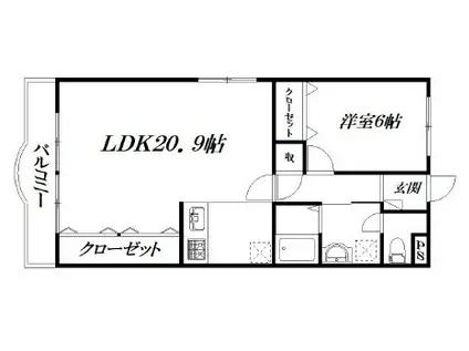 レジデンス上島(1LDK/2階)の間取り写真